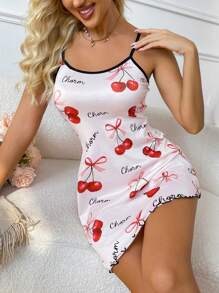 Sweet Cherry & Bow Pattern Y2K Style Women Nightgown - Multicolor - View 5