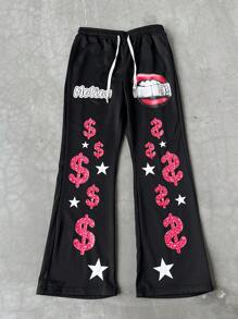 Manfinity EMRG Pantalones casuales para uso diario de los hombres con diseño de bolsillo y nudo delantero estampado - Negro - Ver 3