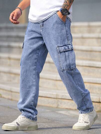 Manfinity Homme Men's Casual Washed Workwear Denim Pants