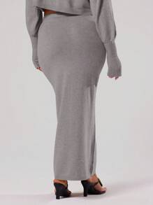 MUSERA Casual Knitted Maxi Skirt For Brunch - Light Grey - View 2