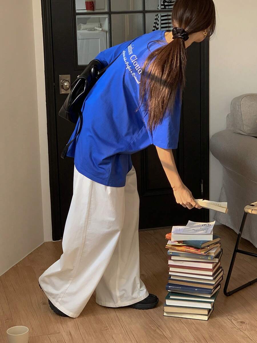 DAZY Women's Round Neck Printed Casual Short Sleeve T-Shirt Summer Oversized T-Shirt - Blue - View 1