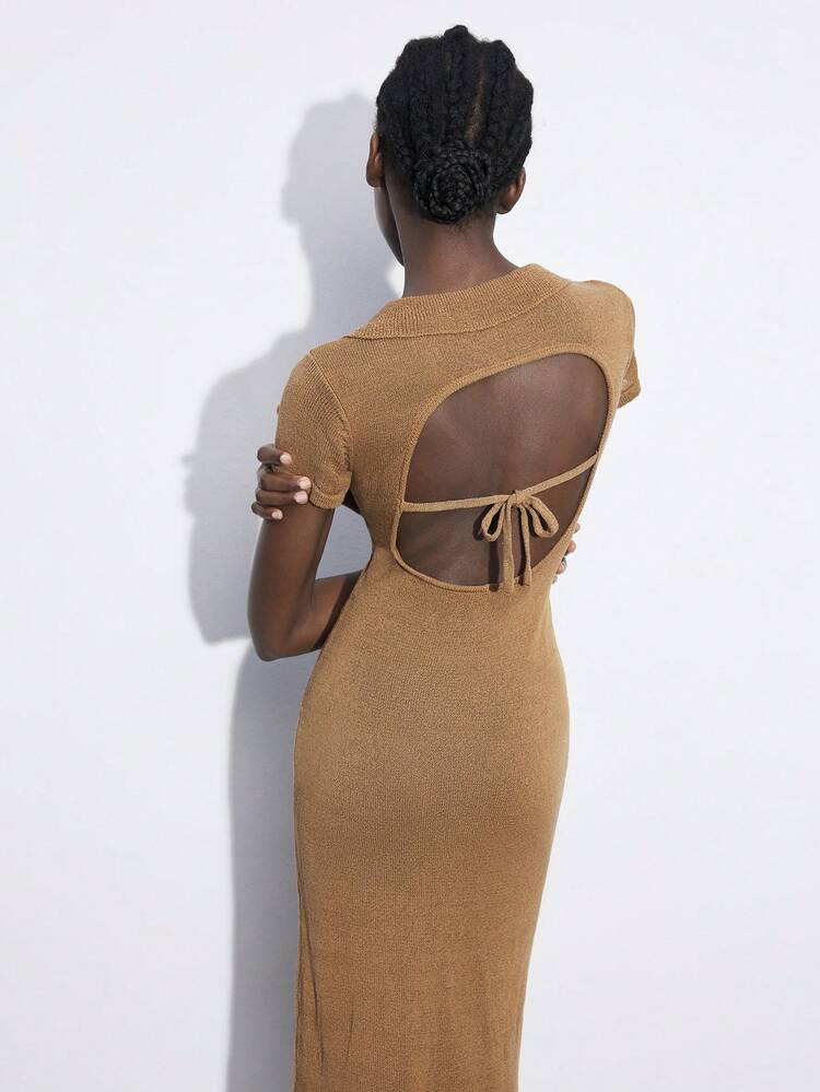 SHEIN Maija Women's Sweater Dress Solid Color Short Sleeve, Casual & Fashionable For Daily Wear Old Money Hippie