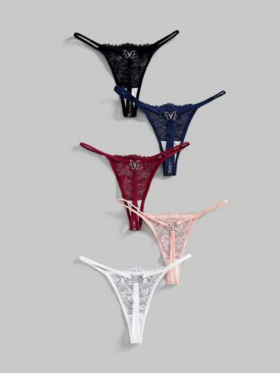 Fairycore 5pcs/Set Fairy Butterfly Metallic Lace Splicing Sexy Thong Panties