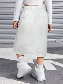 SHEIN TaviRue Young Girl Y2K Basic Black Y2K Denim Skirt,Cool Thanksgiving, Spring And Summer Casual Vacation Country Boho Wear, Beach Denim Skirt