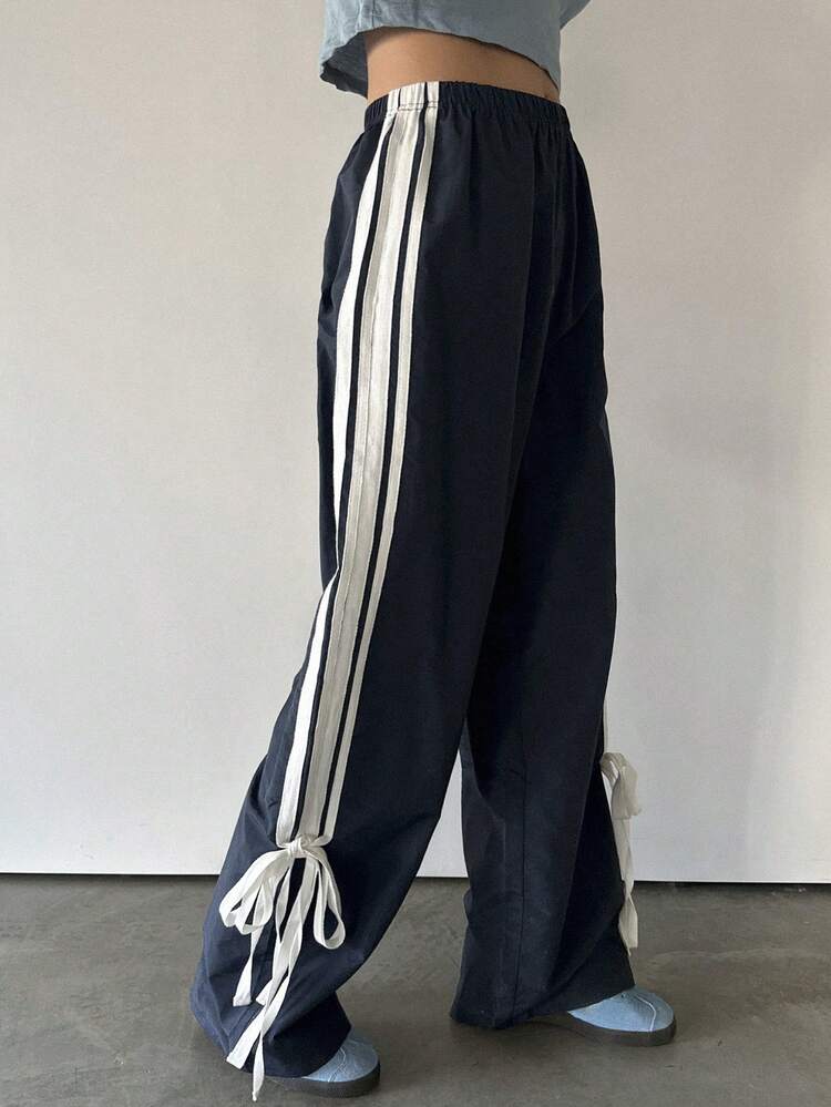 Women's Straight Leg Contrast Color Block Casual Pants