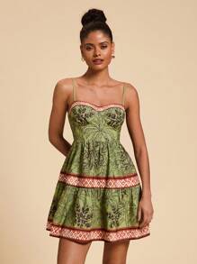 Travachic Vestido Estampado Mini com Alças Finas Tecido