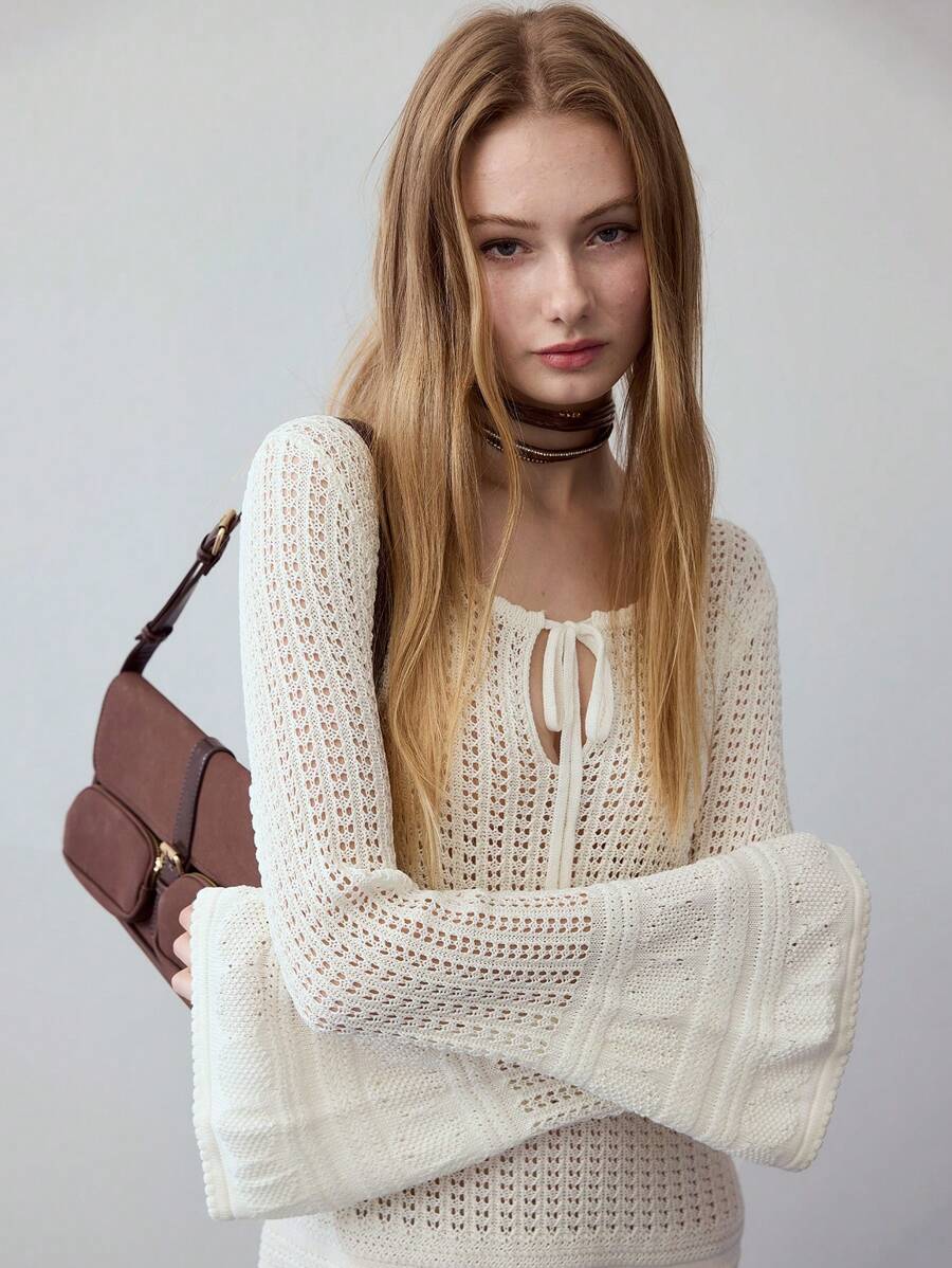 MOTF STUDIO 镂空针织系带毛衣裙 - 杏色 - 查看 2