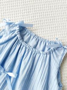 Souflis Souflis Abito azzurro acqua elegante e casual da ragazza, 0-3 anni, in chiffon super morbido, senza maniche, con fiocco - Blu - Visualizzare 5