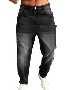 Manfinity Homme Men's Relaxed Fit Straight Leg Pocketed Casual Jeans - Grey - View 1