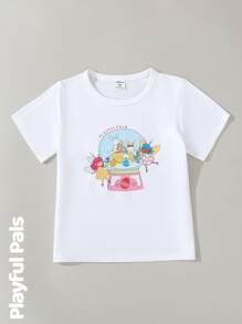 SHEIN 年轻女孩圆领短袖印花休闲上衣，日常穿着 - 白色 - 查看 5