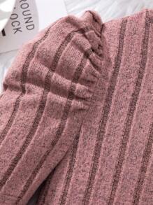 SHEIN Cô Gái Trẻ Retro Đứng cổ áo Ống tay áo Sọc Tay áo dài Đầm - Hồng - Xem 6