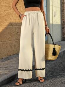 SHEIN Unity Women Solid Color Simple Casual Everyday Pants Fall Cloth For Women - White - View 3