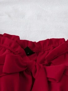 Breezaya Vacation Solid Color Ruffle Off Shoulder Gathered Waist Summer Blouse For Women - Red - View 3