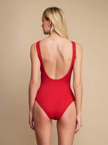 TryMe Elegant Solid Deep V-Neck Backless Bodysuit For Women - Burgundy - View 2