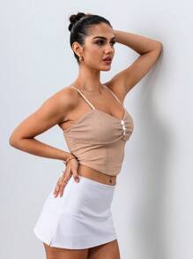SHEIN Unity 女士优雅可调节肩带装饰吊带背心，春夏 - 香檳色 - 查看 5