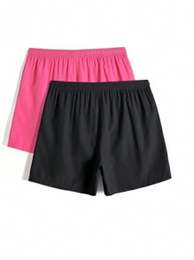 Zalmeno 2pcs/Pack Men's Solid Color Drawstring Waist Beach Shorts - Multicolor - View 2