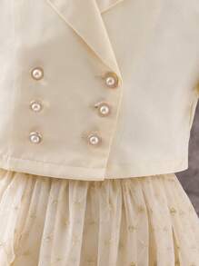 Blusa con cuello vuelto y manga corta con falda de malla, conjunto informal de vacaciones para niña preadolescente