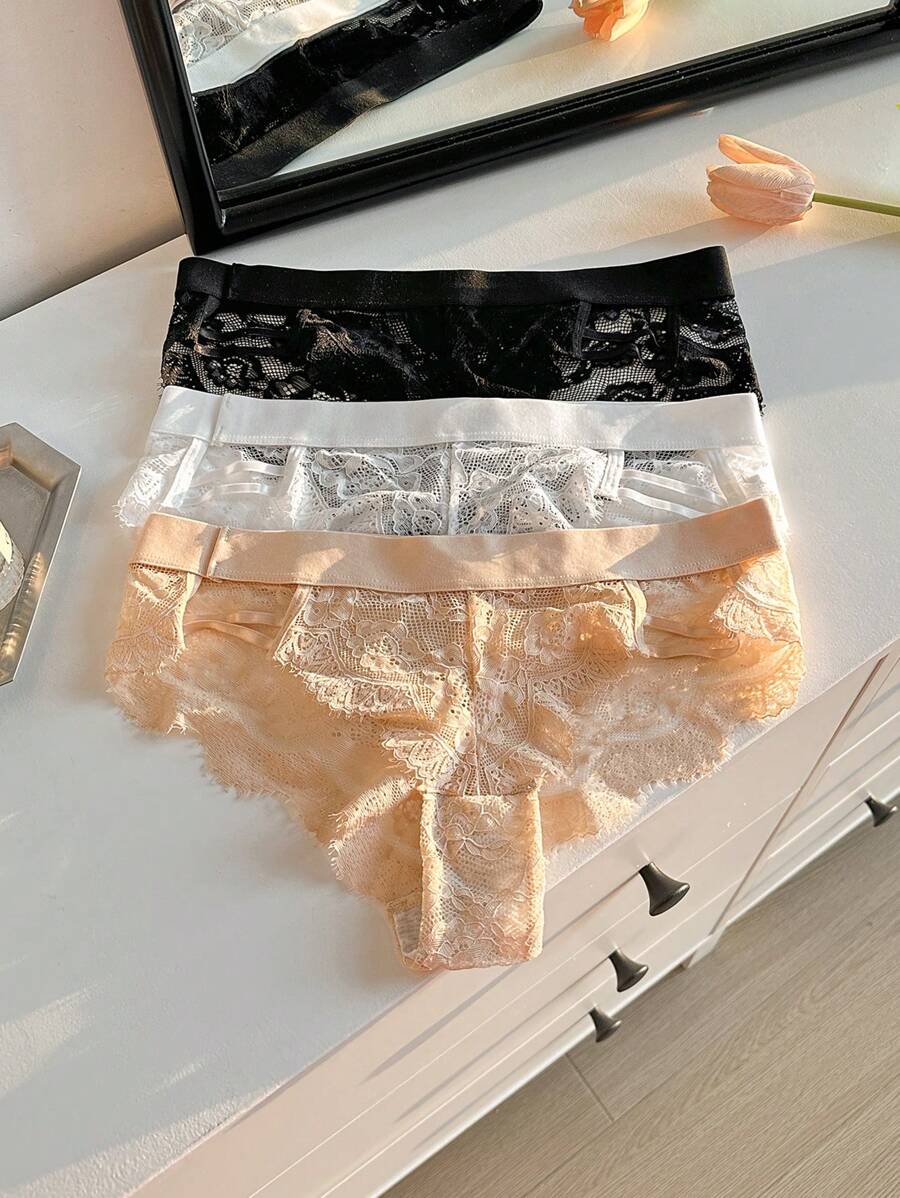 3pcs Romantic Lace Hollow-Out Panty Set - Multicolor - View 1