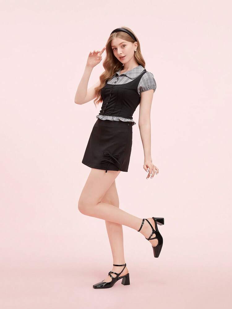 CUCCOO DOLLMOD Women's Ankle Strap Hollow Block Heels Pumps, Retro College Style Elegant Charming Simple Casual Cute Black Glossy PU Leather Mary Jane Back Open High Heels, Vintage Campus & Commuter Outfits Spring Shoes Spring Break Easter