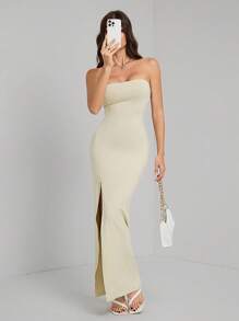 SHEIN Tall 女士优雅纯色高开叉紧身连衣裙