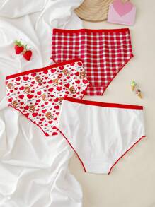 Bộ 3 quần lót 100% cotton họa tiết gấu dễ thương và kẻ caro cho bé gái tuổi teen - Nhiều màu - Xem 2