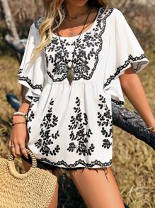 EMERY ROSE 女式 2025 新款数码印花休闲衬衫 - 白色 - 查看 1