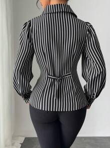 Elenzga 2024 年新款女士性感 V 领褶皱腰设计衬衫 - 黑色 - 查看 2