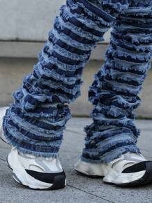 Manfinity EMRG Men's Pocket Frayed Hem Skinny Distressed Jeans - Medium Wash - View 3