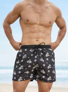 Manfinity Swimmode Men's Casual Ditsy Floral Drawstring Waist Beach Shorts Men Swim Trunks