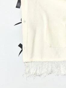Maija Women's Contrast Color Fuzzy Hem Bow Accent Cardigan,Coffee Brown,Autumn,Ellegant,Tea Party Modern Round Neck Front Open Long Sleeve Knitted Tops - White - View 7