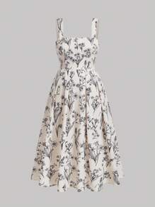 SHEIN Leap Crew Tween Girls Retro Print Spaghetti Strap Maxi Dress, Vacation Casual - White - View 1