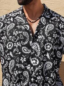 Manfinity RSRT Męski zestaw koszuli z krótkim rękawem i spodenkami w dużym rozmiarze Paisley Floral - Czarne - Zobacz 6