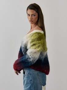 MUSERA 渐变针织纽扣V领开衫 Y2K 春季休闲可爱 90年代阳光机场假日宽松节日返校冬季日常时尚毛衣 - 彩色 - 查看 2