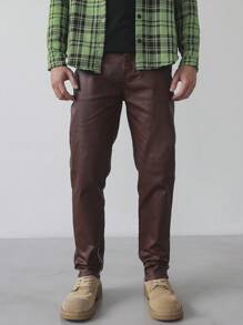 Manfinity Hypemode Jeans de unicolor con bolsillo, estilo casual sencillo para hombres, para uso diario - Rojo - Ver 5