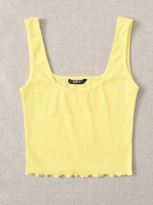 SHEIN Essnce Women's Simple Wide Strap Knitted Tank Top, Casual & Holiday Wear - Yellow - View 3