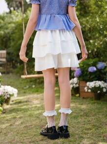 Wildeya Tween-Mädchen Eleganter, süßer, lässiger, weißer, mehrlagiger Kuchenrock, geeignet für Sommer, Frühling, Urlaub und Outdoor