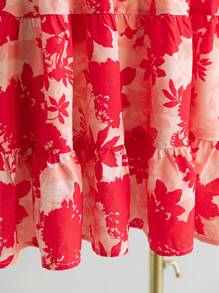 Soleia Vestido corto de línea A con cuello cuadrado, sin mangas, con lazo, cintura ajustada y estampado floral bohemio, en estilo romántico campestre para mujer de talla grande, para el verano