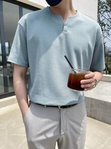 DAZY Camiseta de cuello en pico para hombres, ropa de otoño - Neblina azul - Ver 5