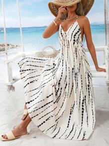 SHEIN VCAY Vestido con estampado floral tejido, vacaciones de verano