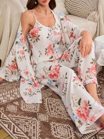 Serenescape 3件套泡泡花卉皱褶印花浴袍