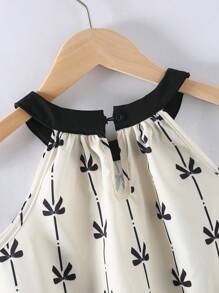 Vestido corto casual y suelto con cuello redondo, halter, sin mangas, estampado de rayas y lazos, para adolescentes