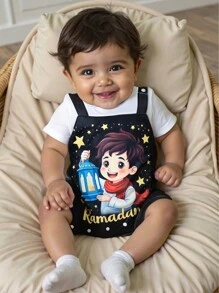 SHEIN Baby Boys 2 Pieces Jumpsuit Set With Front Print Pattern, Suitable For Or Daily Wear, Snap Crotch Design For Easy Dressing - Multicolor - View 3