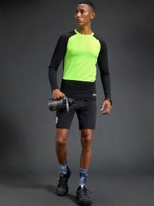 Acti Log Áo thun thể thao dài tay ôm sát phối màu, nhanh khô dành cho nam, thích hợp cho tập luyện thể dục, tập luyện thể hình, và quần short thể thao nén dành cho nam. - màu đen - Xem 7