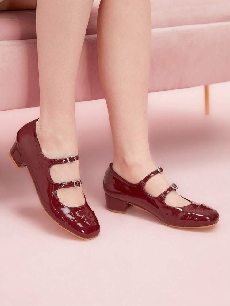 CUCCOO DOLLMOD Sapatos de Salto Alto Mary Jane com Salto Grosso, Estilo Universitário Vintage Roupas Preppy, Cor Vinho Tinto, Versátil para Visuais Doces