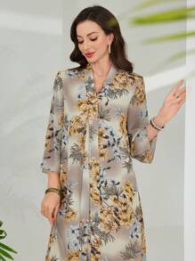 Mulvari Vestido elegante de longitud media con estampado floral y mangas 3/4 para mujer