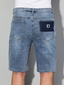 Manfinity Homme Men's Casual Rolled Hem Denim Shorts With Pockets - Light Wash - View 7