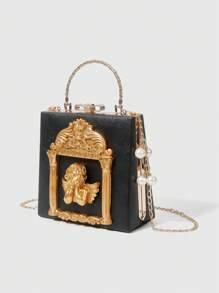 ROMWE Goth 女士时尚高端休闲单肩包带装饰，奢华手提包 - 黑色 - 查看 3