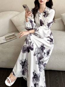 Modelyn 女士编织印花纽扣式 A 字长裙 - 米色 - 查看 7