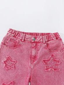 1pc Tween Girls Star Embroidered Straight Leg Pants - Hot Pink - View 5