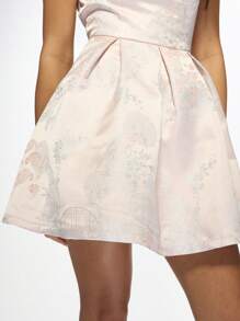 MISSGUIDED 优雅修身喇叭迷你连衣裙方领锦缎粉色珍珠婚礼宾客春夏特殊场合派对百褶裙